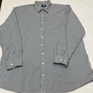 CUTTER & BUCK Stretch Olive Green & White Plaid Long Sleeve Dress Shirt Mens 2XT